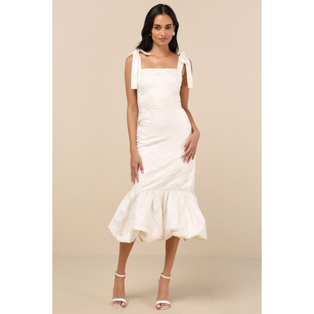 Lulus Silvia Ivory Floral Jacquard Trumpet Midi Dress White - Size XL